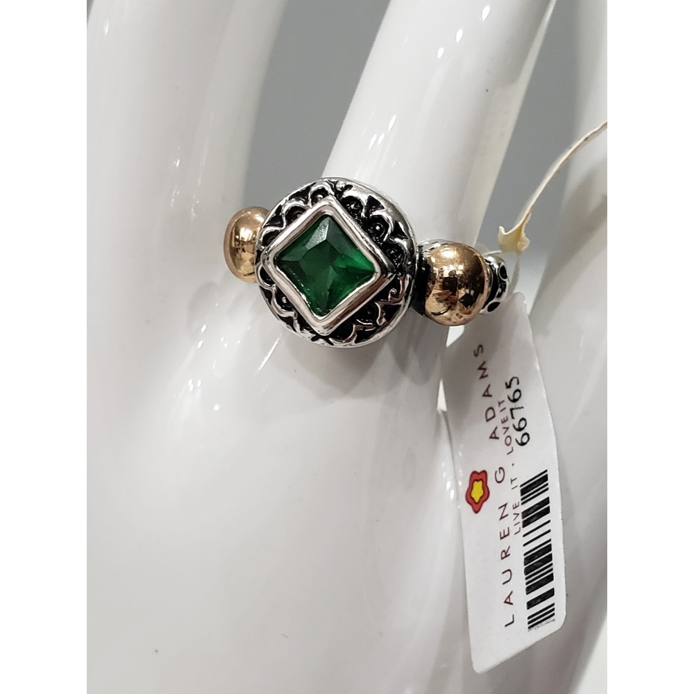 Lauren G Adams mixed metal green scroll renaissance gothic witchy two tone ring